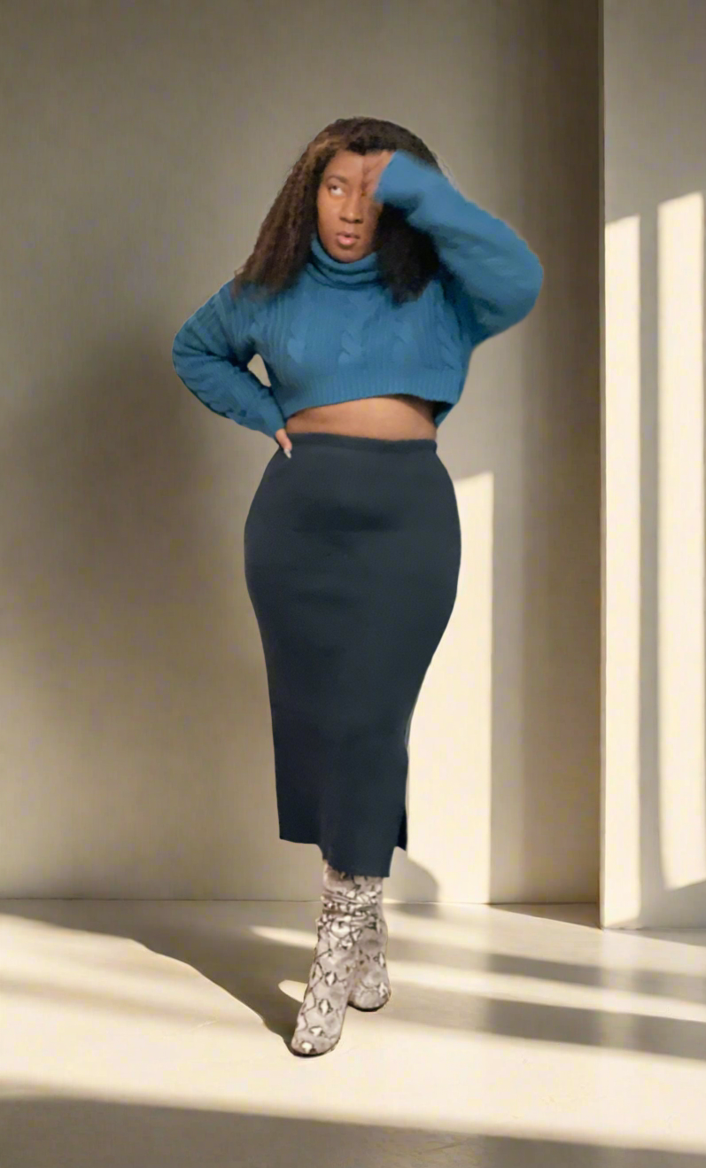 Peekaboo cropped turtleneck sweater