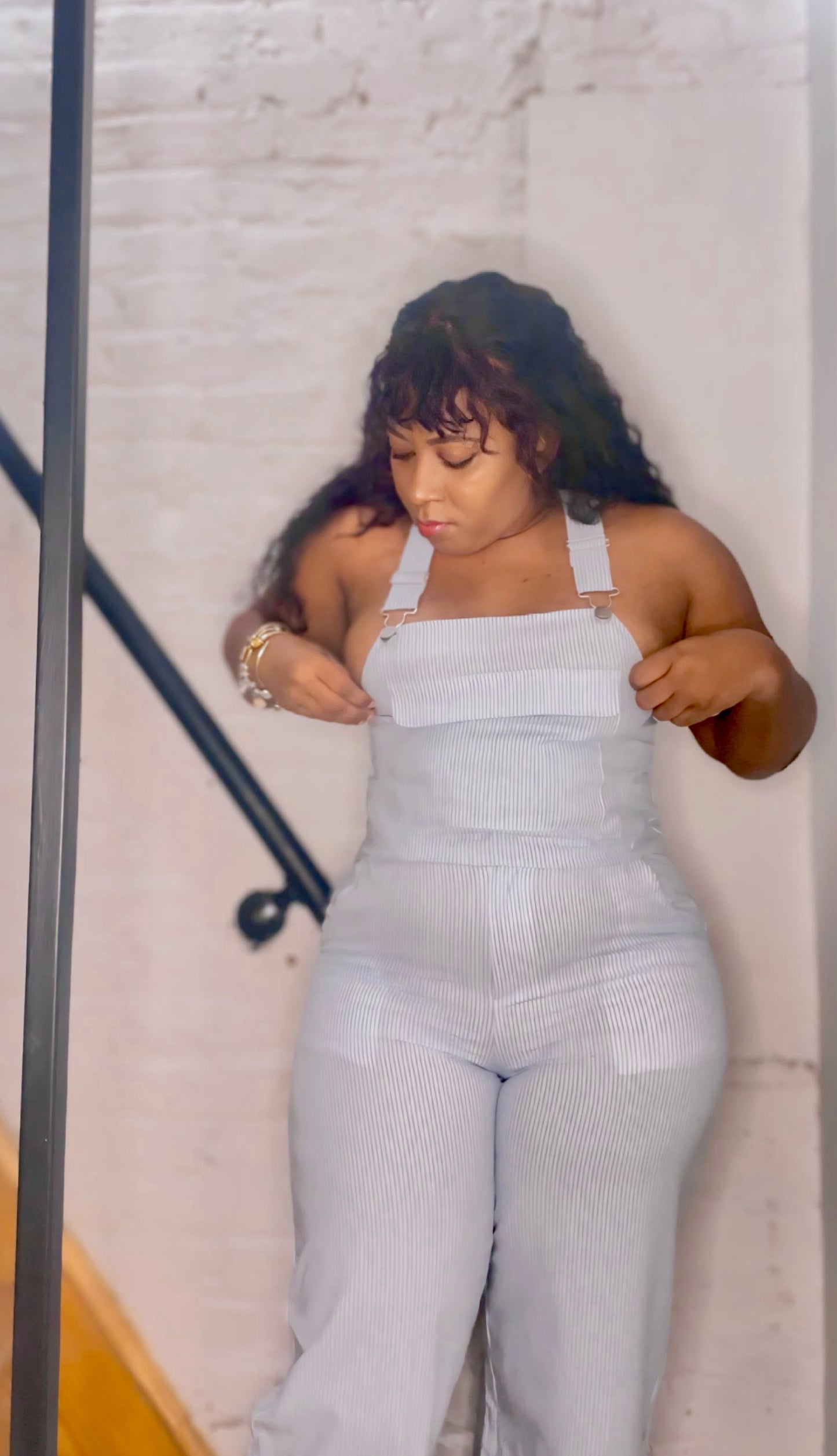 Pinstripe overall pants set