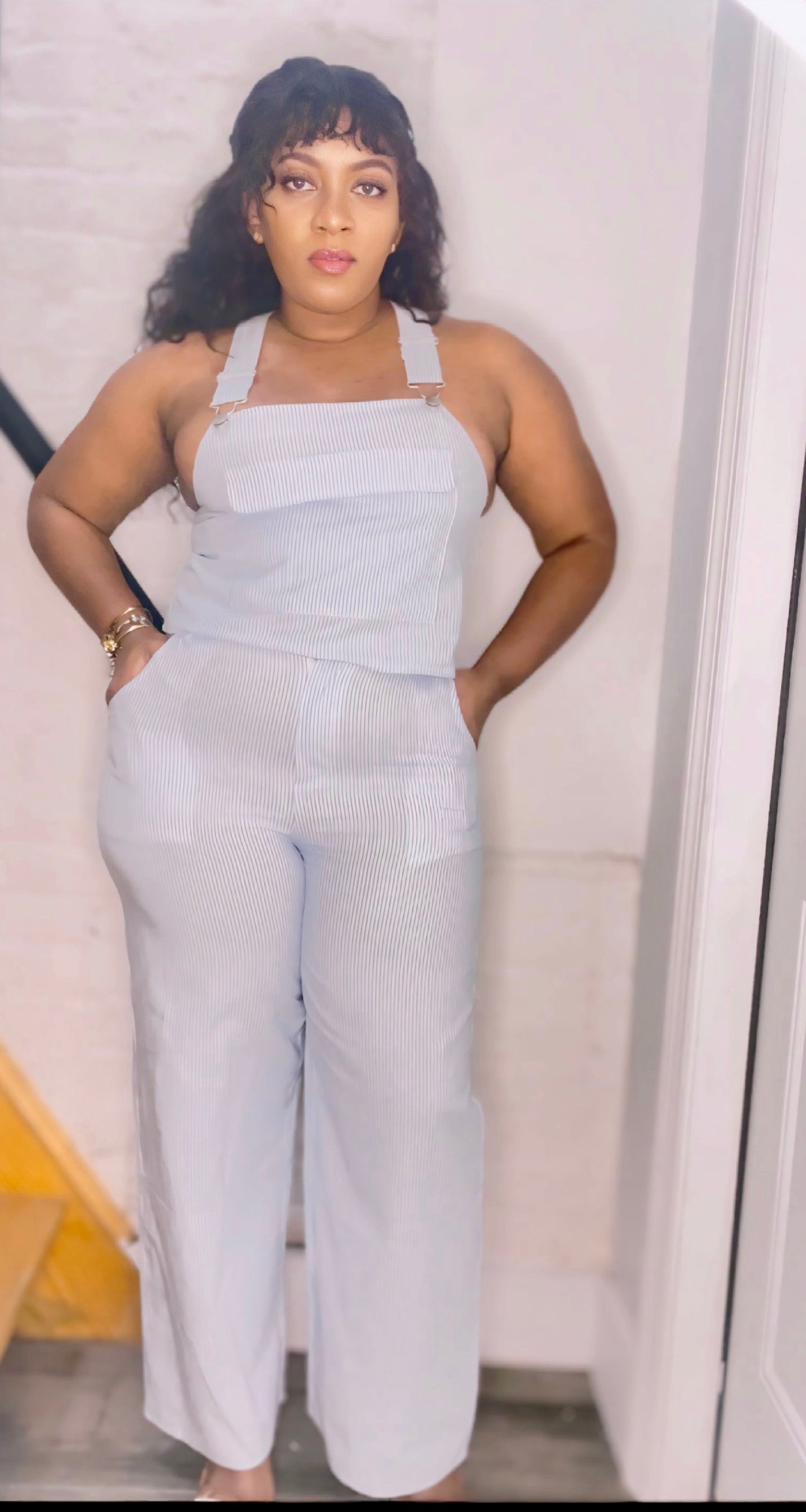 Pinstripe overall pants set