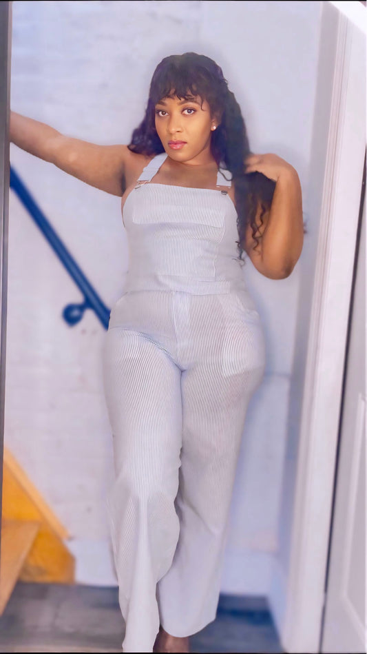 Pinstripe overall pants set