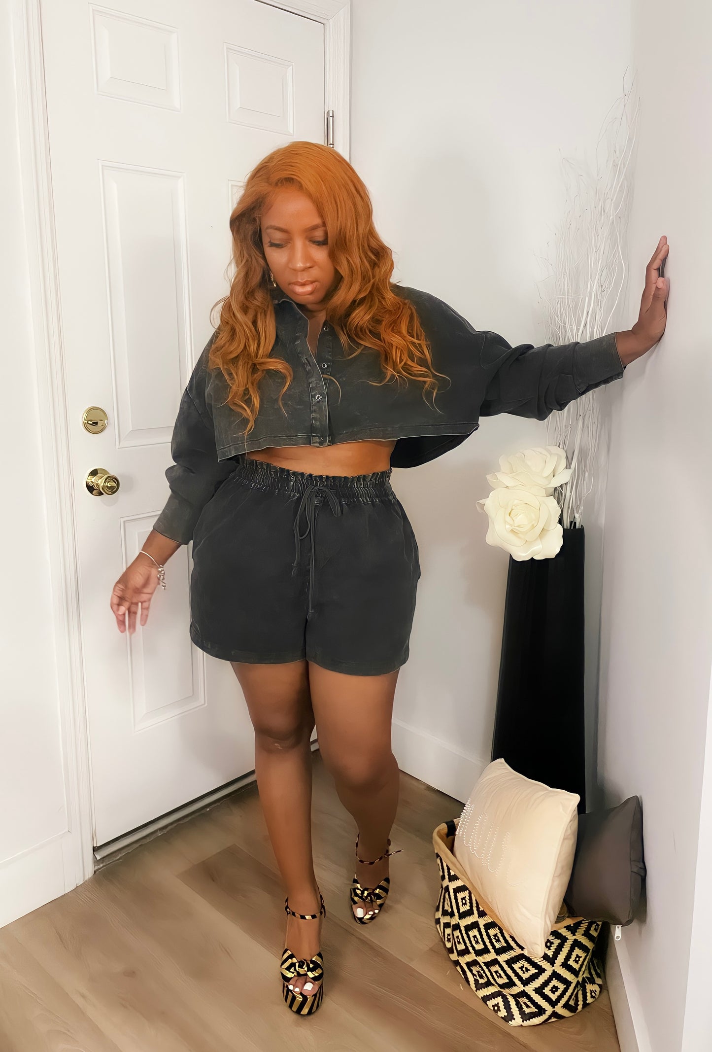 Out the door denim shorts set
