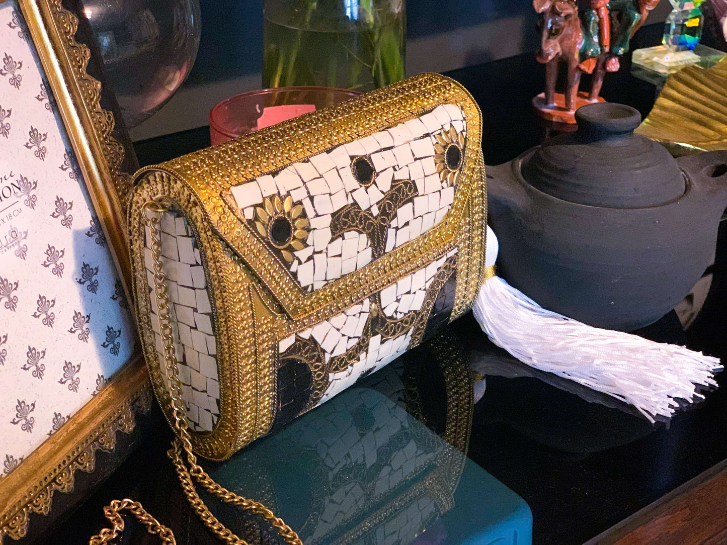 Bhavini black & white brass bag