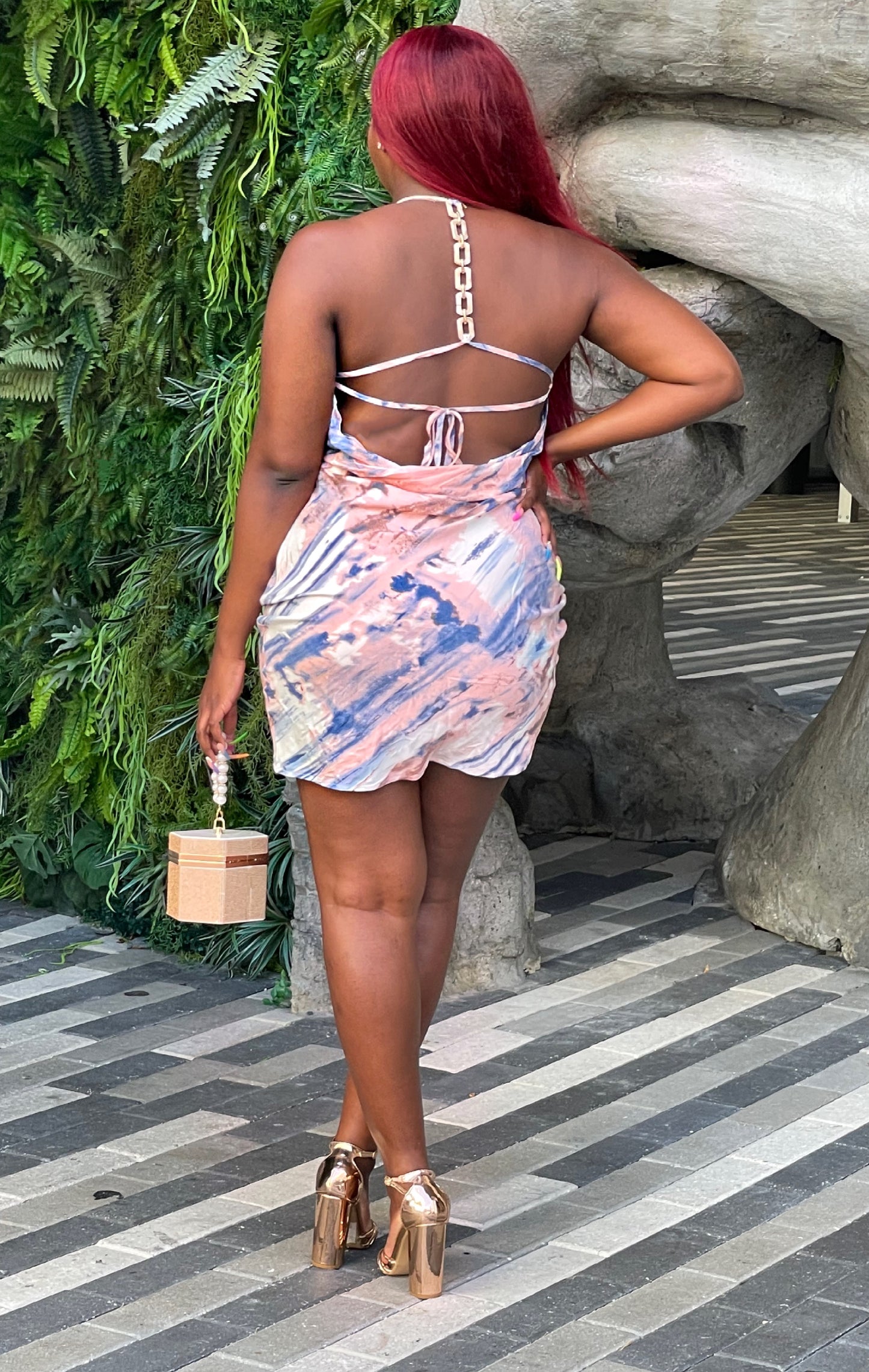 Gitano marble printed mini slip dress