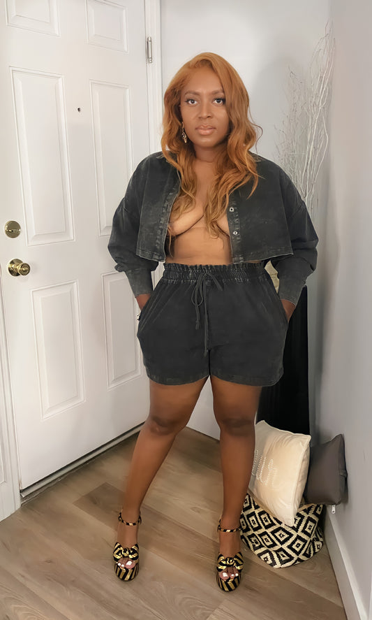 Out the door denim shorts set