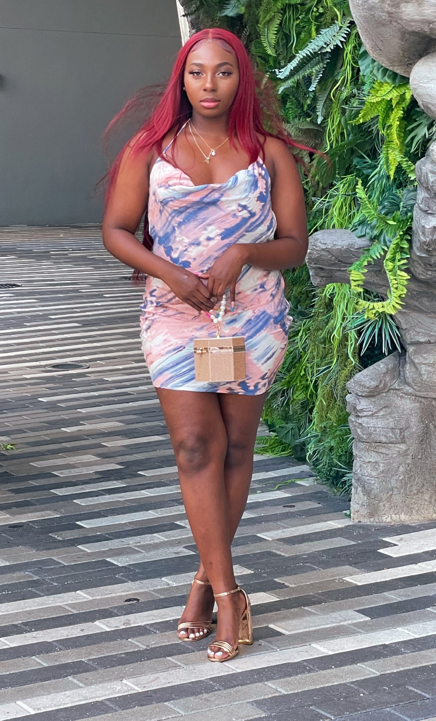 Gitano marble printed mini slip dress