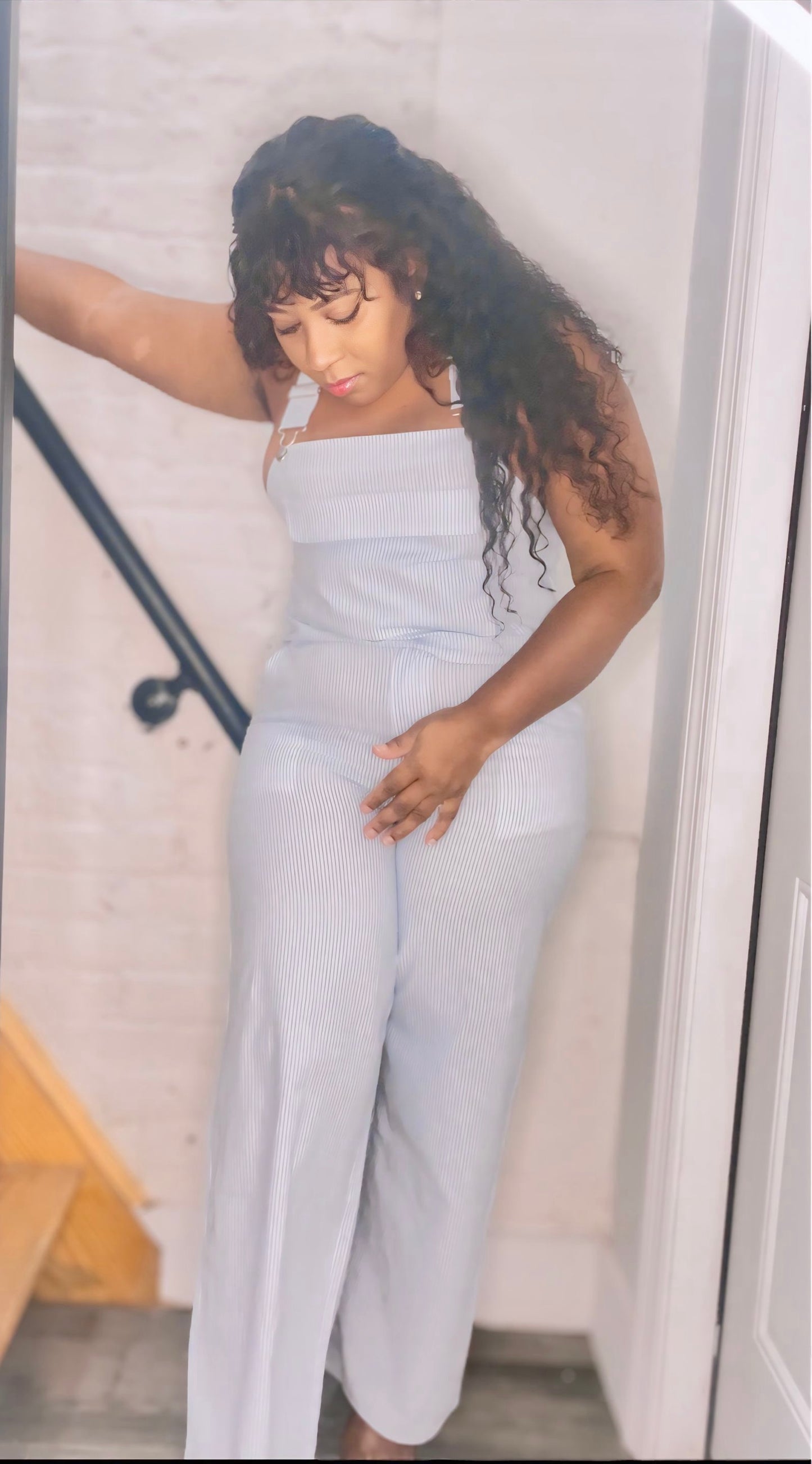 Pinstripe overall pants set